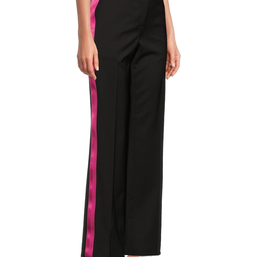 Helmut Lang Black Wide-Leg Pants with Magenta Side Stripe